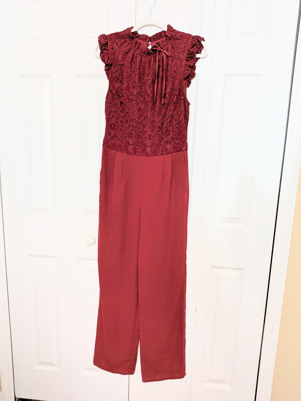 Romeo & Juliet Couture Dark Red/Rust Lace Top Jumpsuit